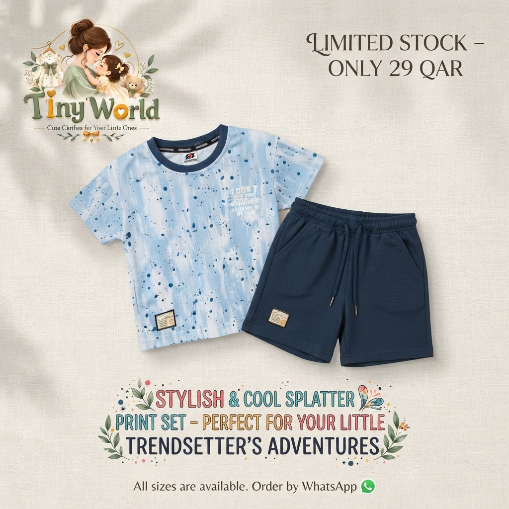 Blue Splash Tee & Navy Comfort Shorts Outfit