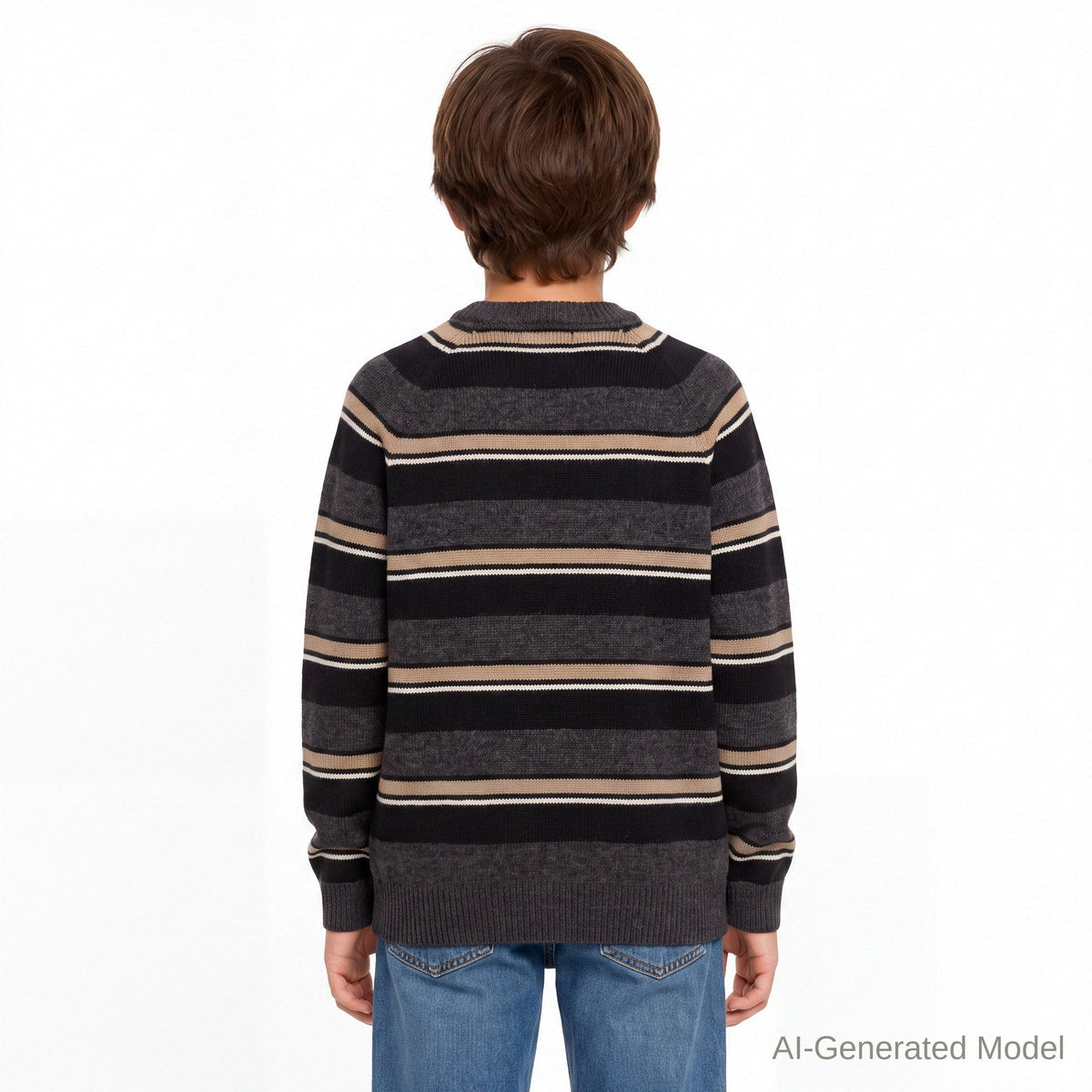 Big Kid (8-18) Boys Striped Crewneck Sweater | Brown