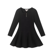 Tween Girls Ribbed Henley Dress | Black