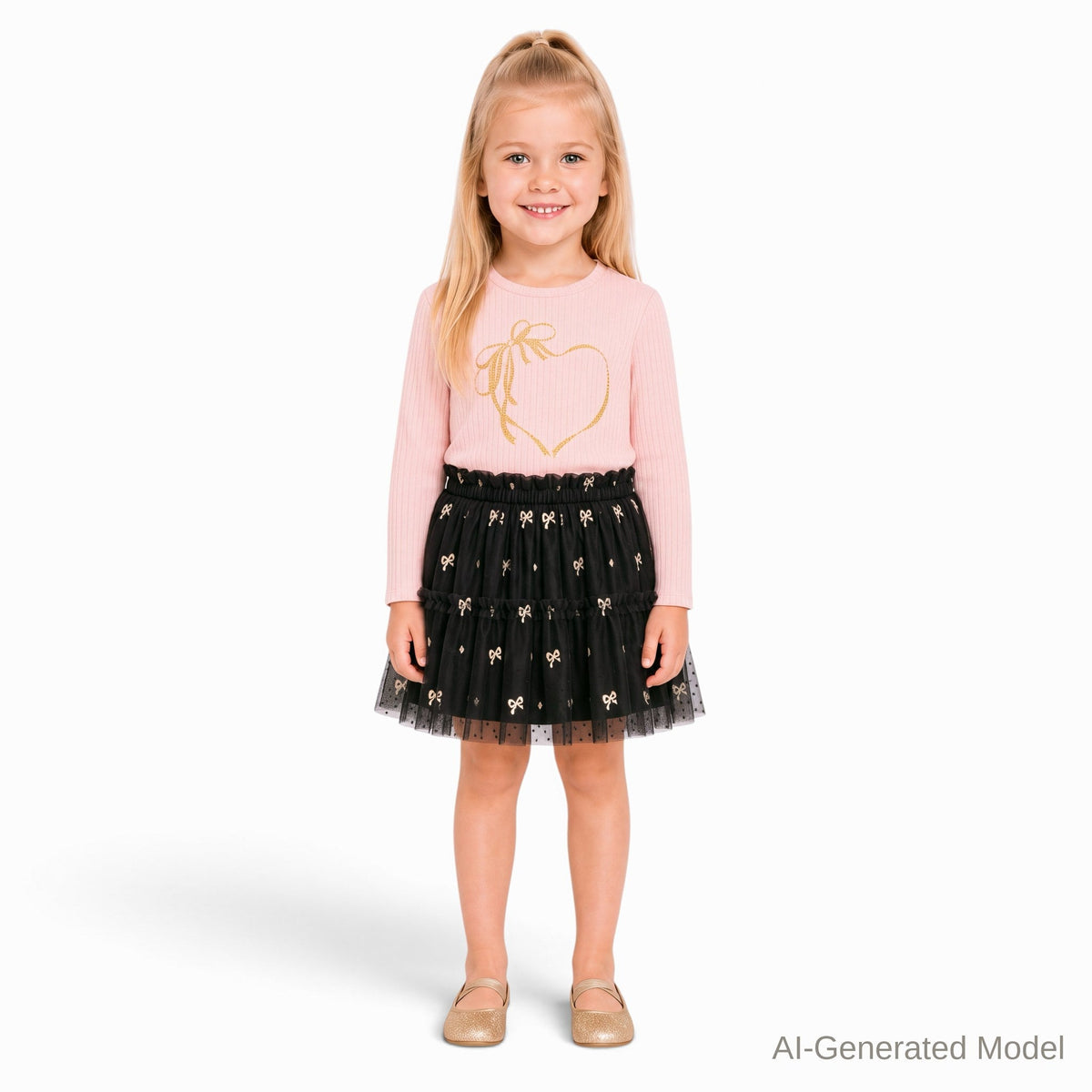 Tiered Tulle Skirt | Black & Gold Bows