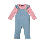 Infant Knit Denim Overall Set | Pink Bows