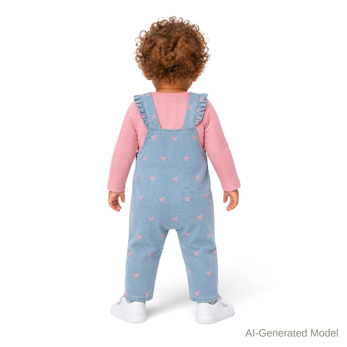 Infant Knit Denim Overall Set | Pink Bows