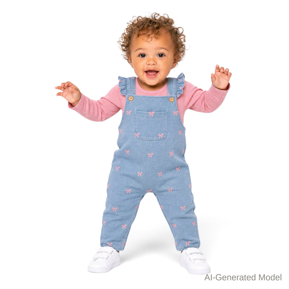 Infant Knit Denim Overall Set | Pink Bows