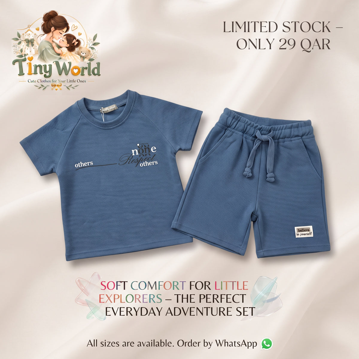 Dusty Blue Explorer Outfit: Soft Comfort Set for Little Adventurers