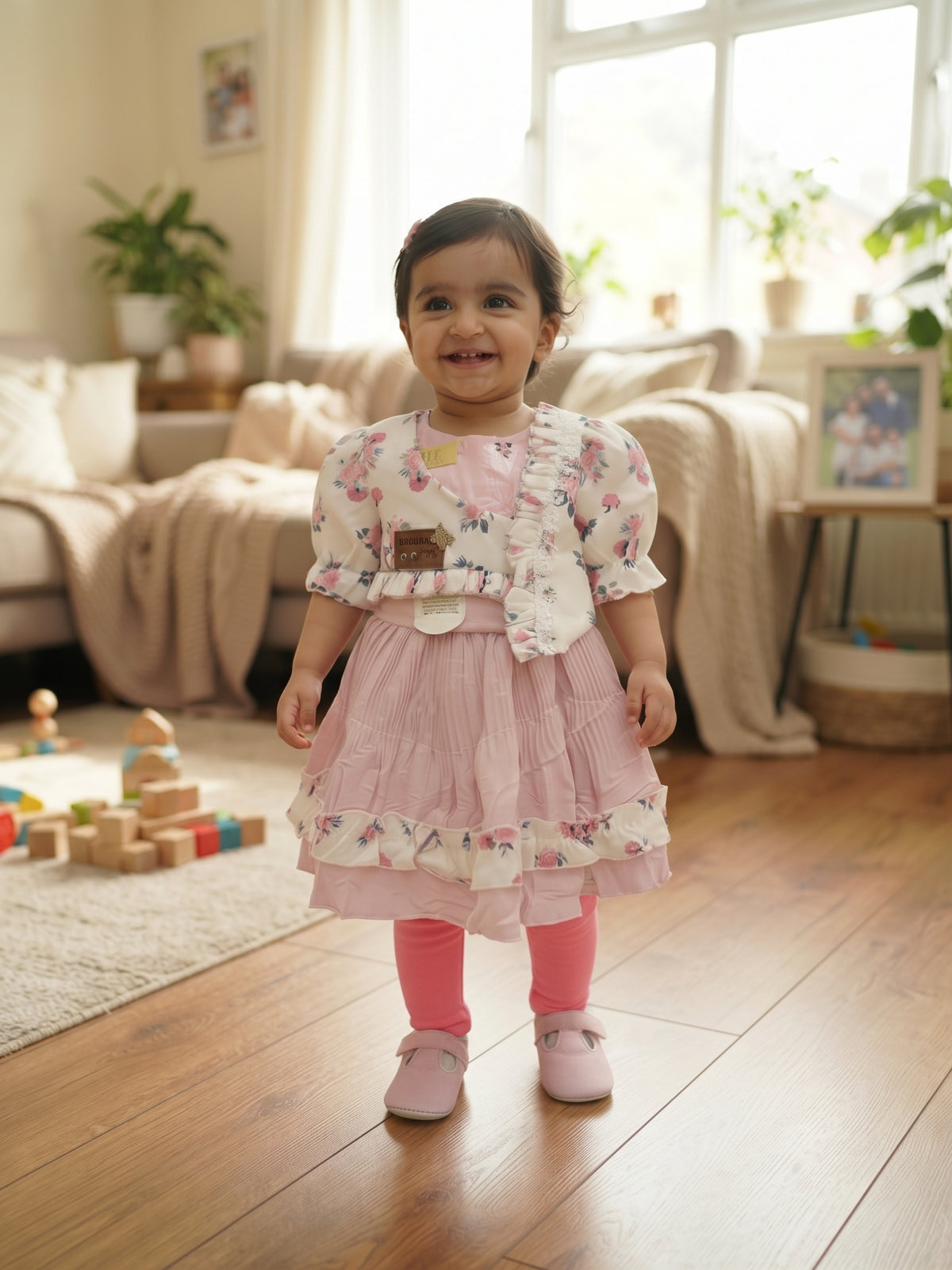 Pink Floral Toddler Dress & Leggings Set