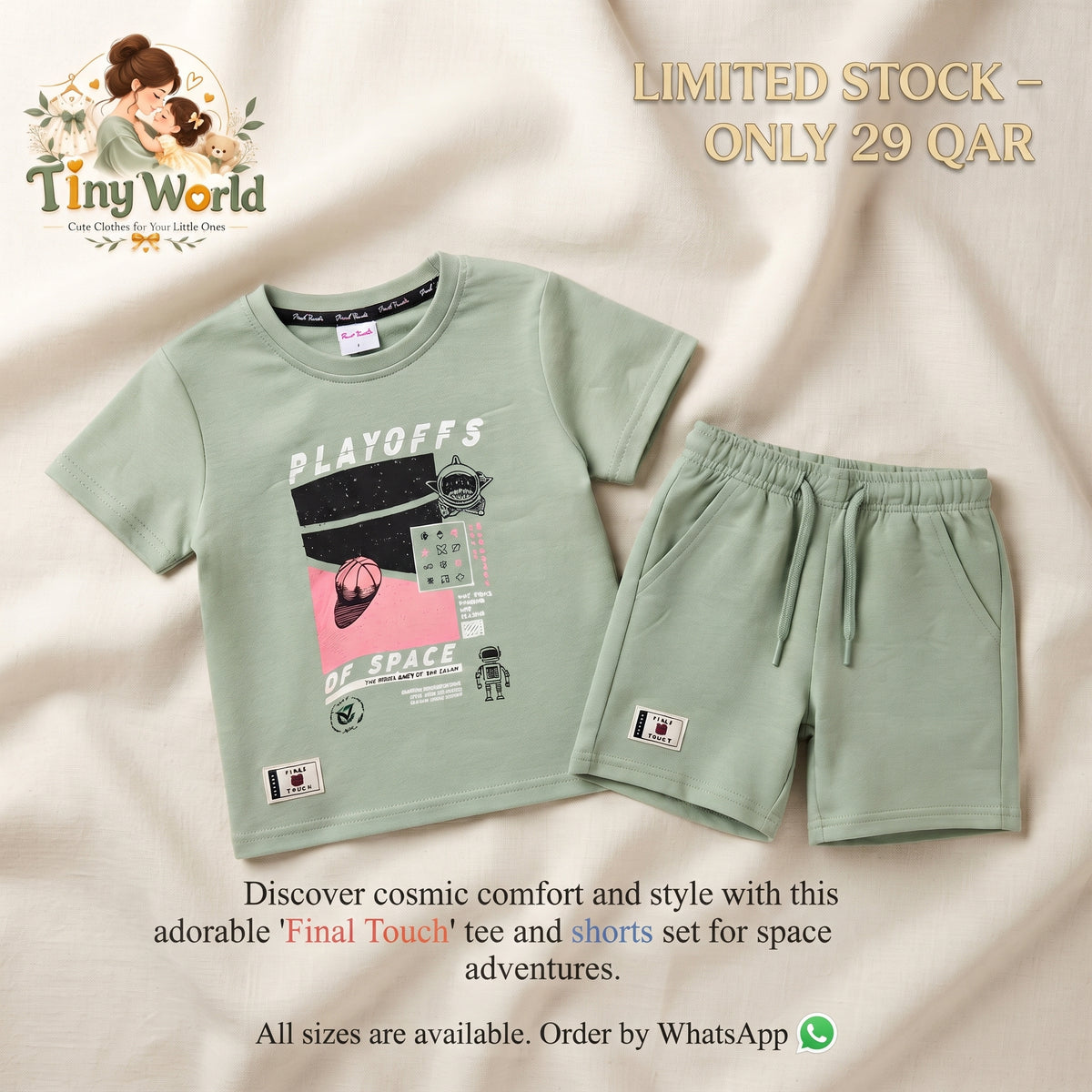 Boys Sage Green Graphic T-Shirt & Shorts Set Casual Kids Outfit