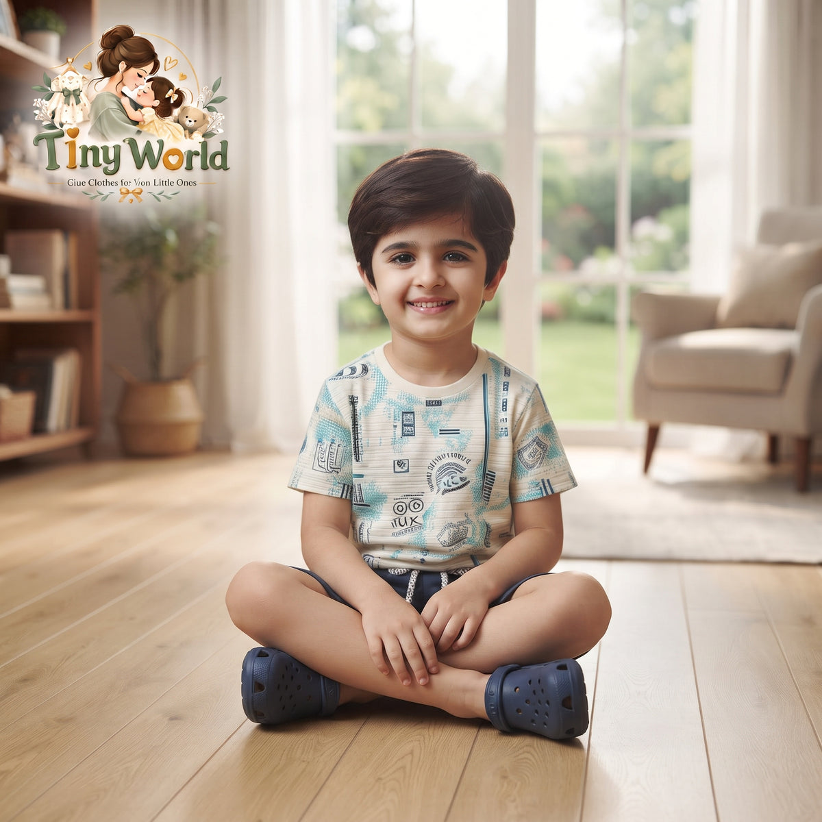 Blue Printed T-Shirt and Shorts Set for Boys