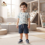 Blue Printed T-Shirt and Shorts Set for Boys