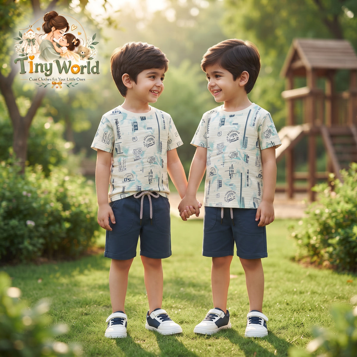 Blue Printed T-Shirt and Shorts Set for Boys