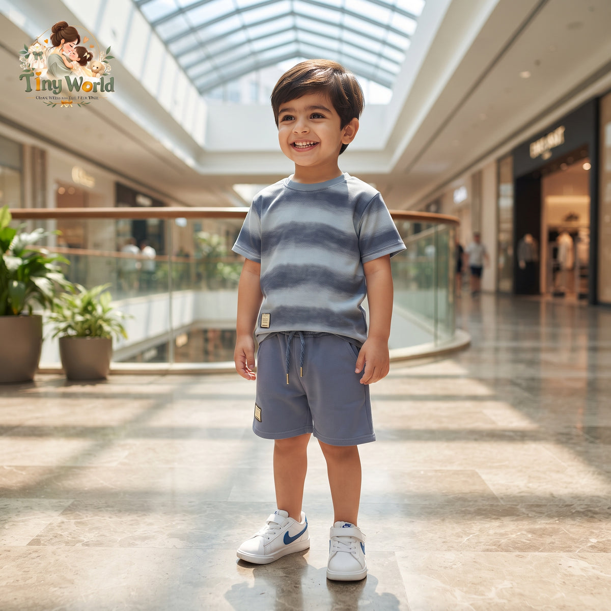 Blue Ombre Stripe T-Shirt and Shorts Set
