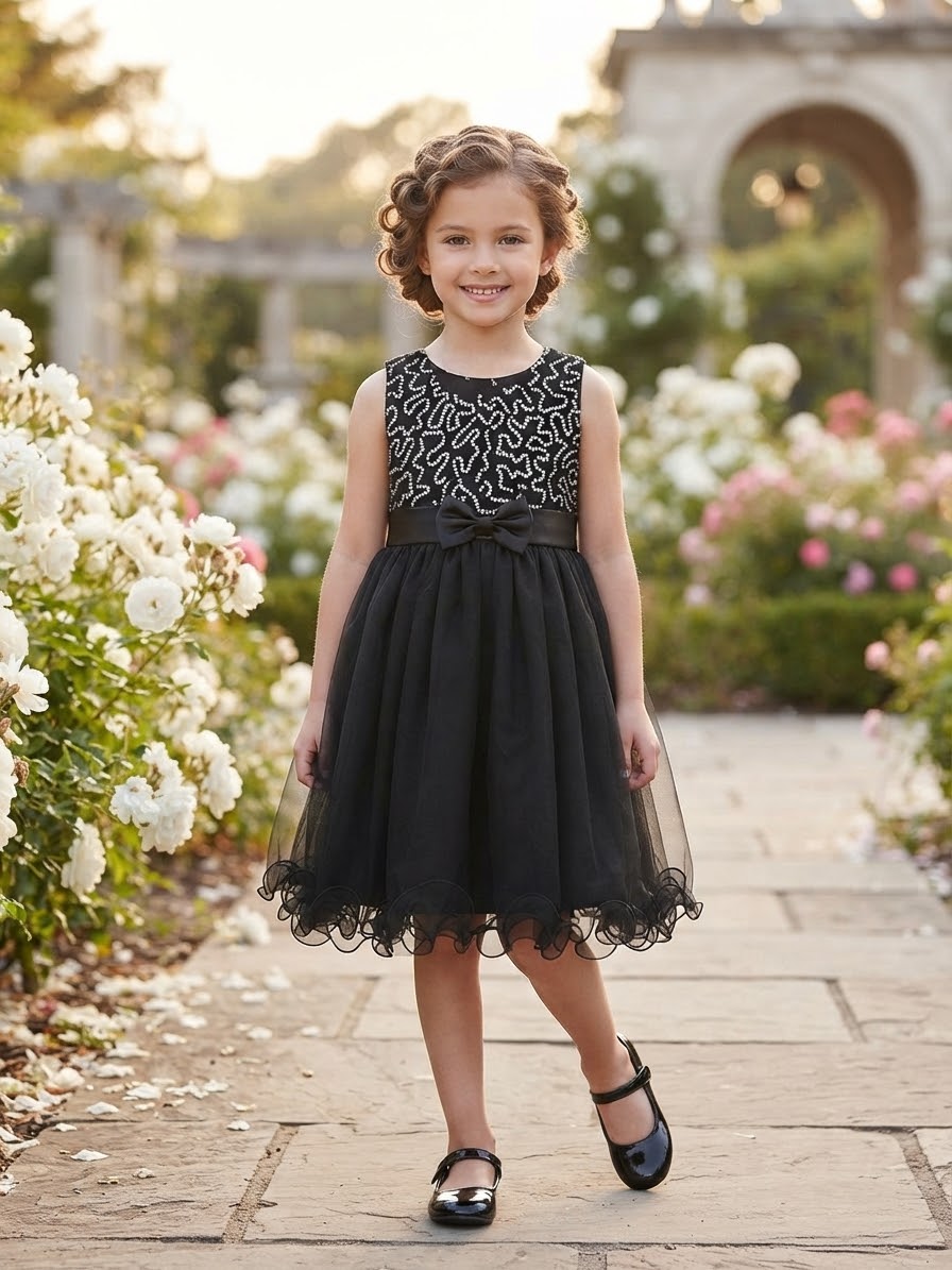 Dazzling Black Princess Dress with Sparkle Bodice & Tulle Skirt