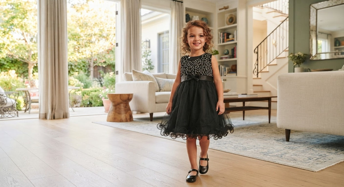 Dazzling Black Princess Dress with Sparkle Bodice & Tulle Skirt