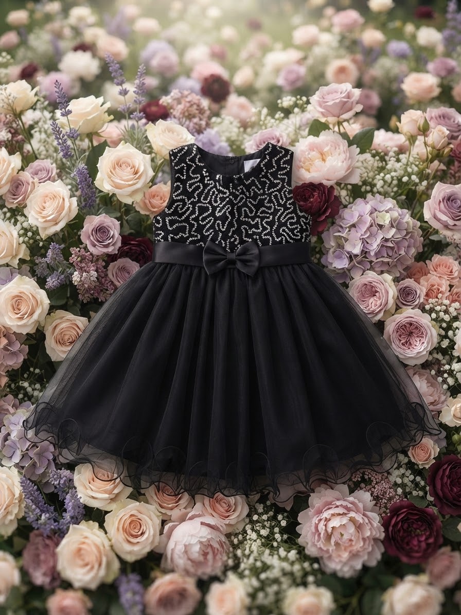Dazzling Black Princess Dress with Sparkle Bodice & Tulle Skirt