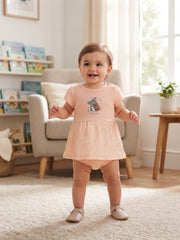 Adorable Tom & Jerry Peach Ribbed Baby Outfit Set