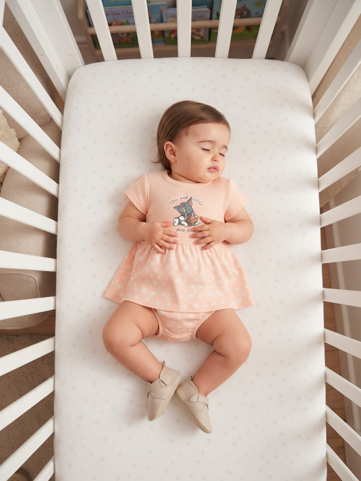 Adorable Tom & Jerry Peach Ribbed Baby Outfit Set