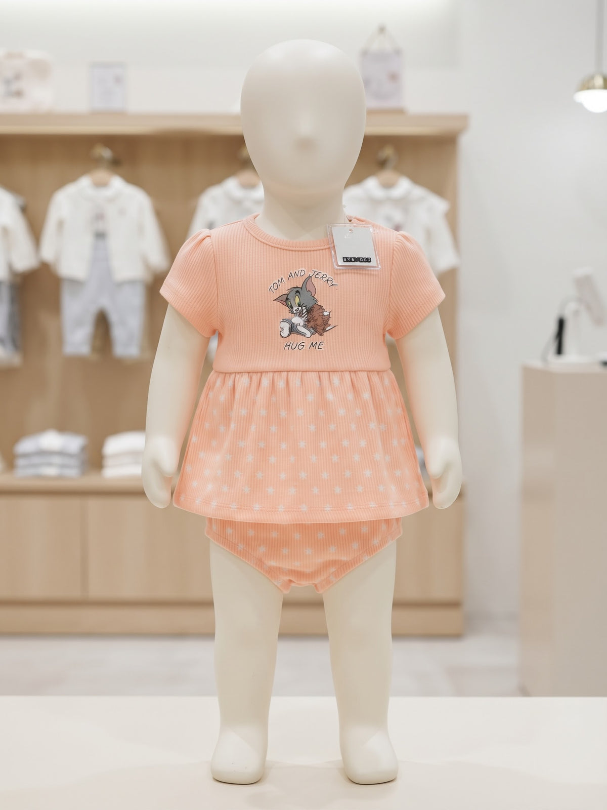 Adorable Tom & Jerry Peach Ribbed Baby Outfit Set