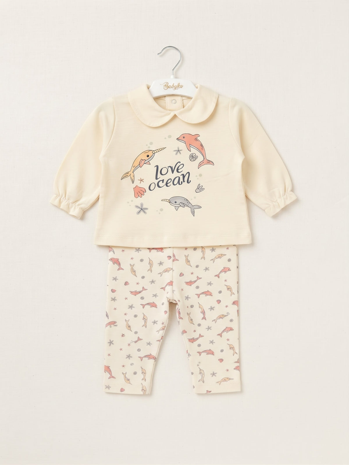 Cute Toddler Girl Long-Sleeve Dolphin Print Top & Leggings Outfit Set