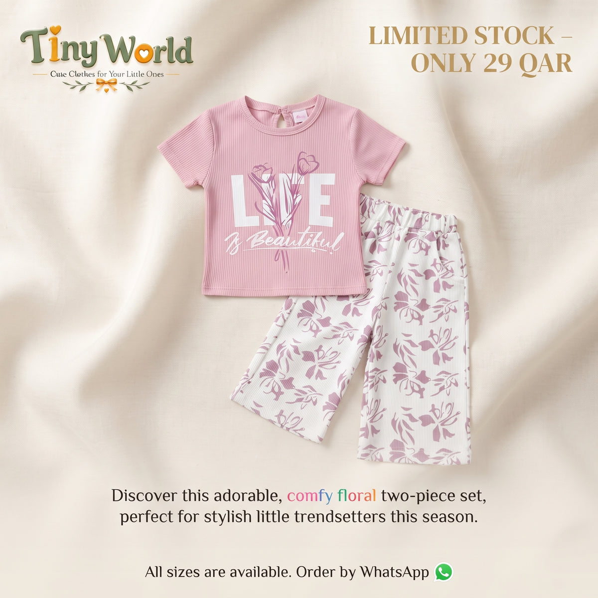 Girls Pink Graphic T-Shirt & Floral Wide-Leg Pants Set