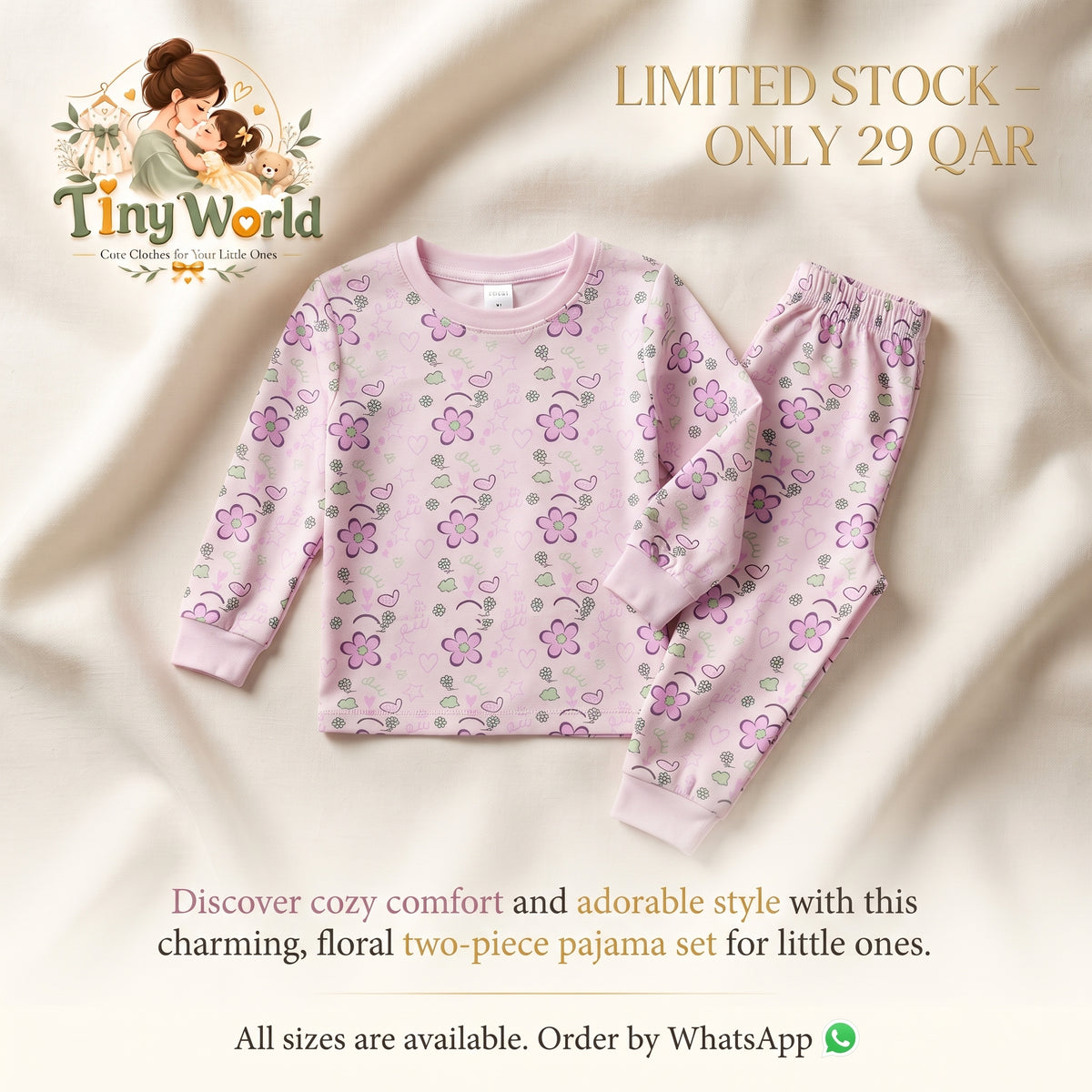 Girls Purple pinkish Floral Long-Sleeve Pajama & Lounge Set