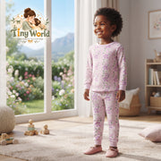 Girls Purple pinkish Floral Long-Sleeve Pajama & Lounge Set