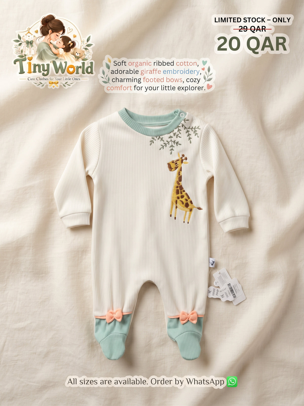Sweet Giraffe Ribbed Romper Set – Cozy & Cute