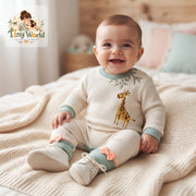 Sweet Giraffe Ribbed Romper Set – Cozy & Cute