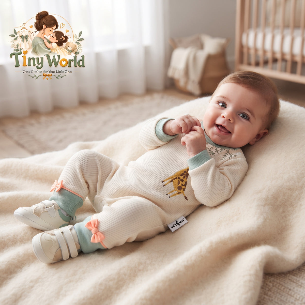 Sweet Giraffe Ribbed Romper Set – Cozy & Cute