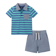 Infant Boys Pique Polo Set | Blue Stripe