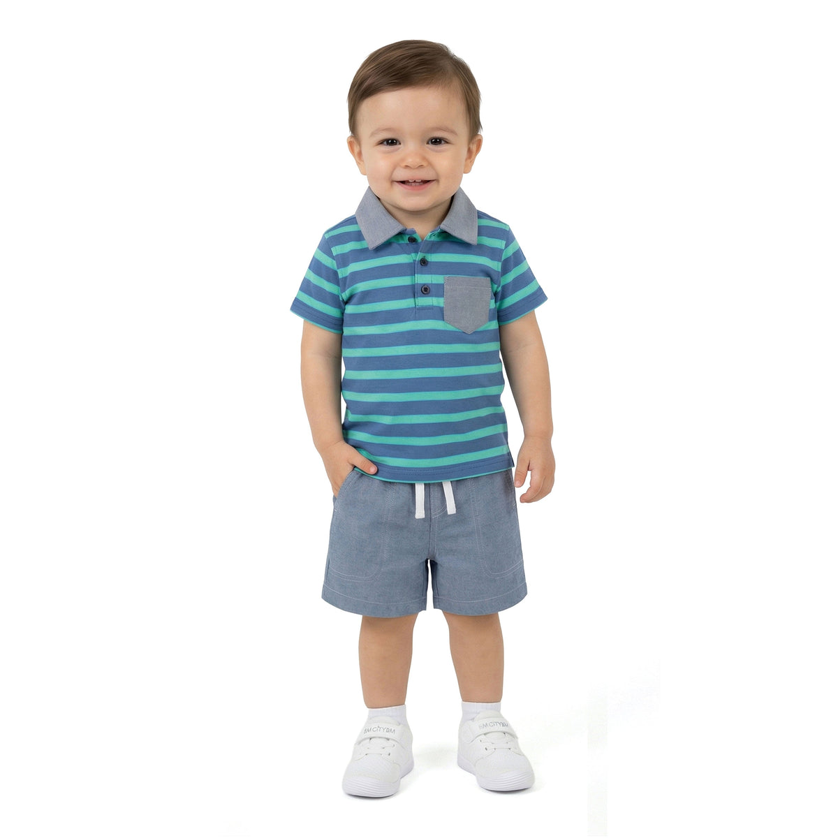 Infant Boys Pique Polo Set | Blue Stripe