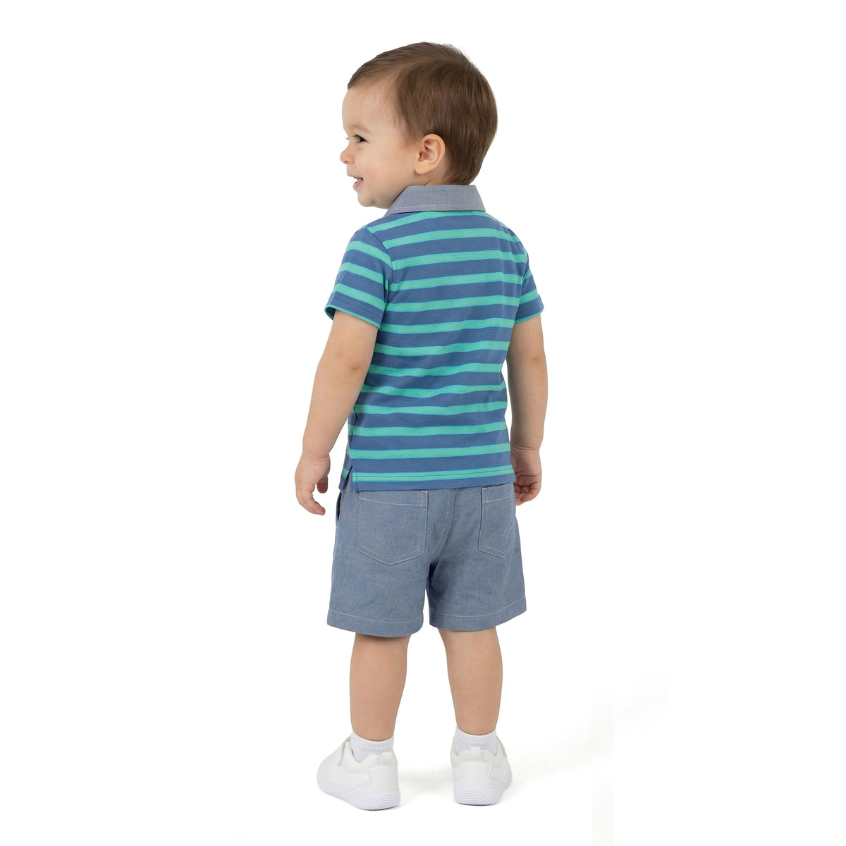 Infant Boys Pique Polo Set | Blue Stripe