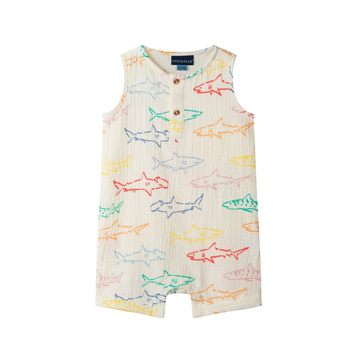 Infant Boys Henley Romper & Hat Set | Multi Shark