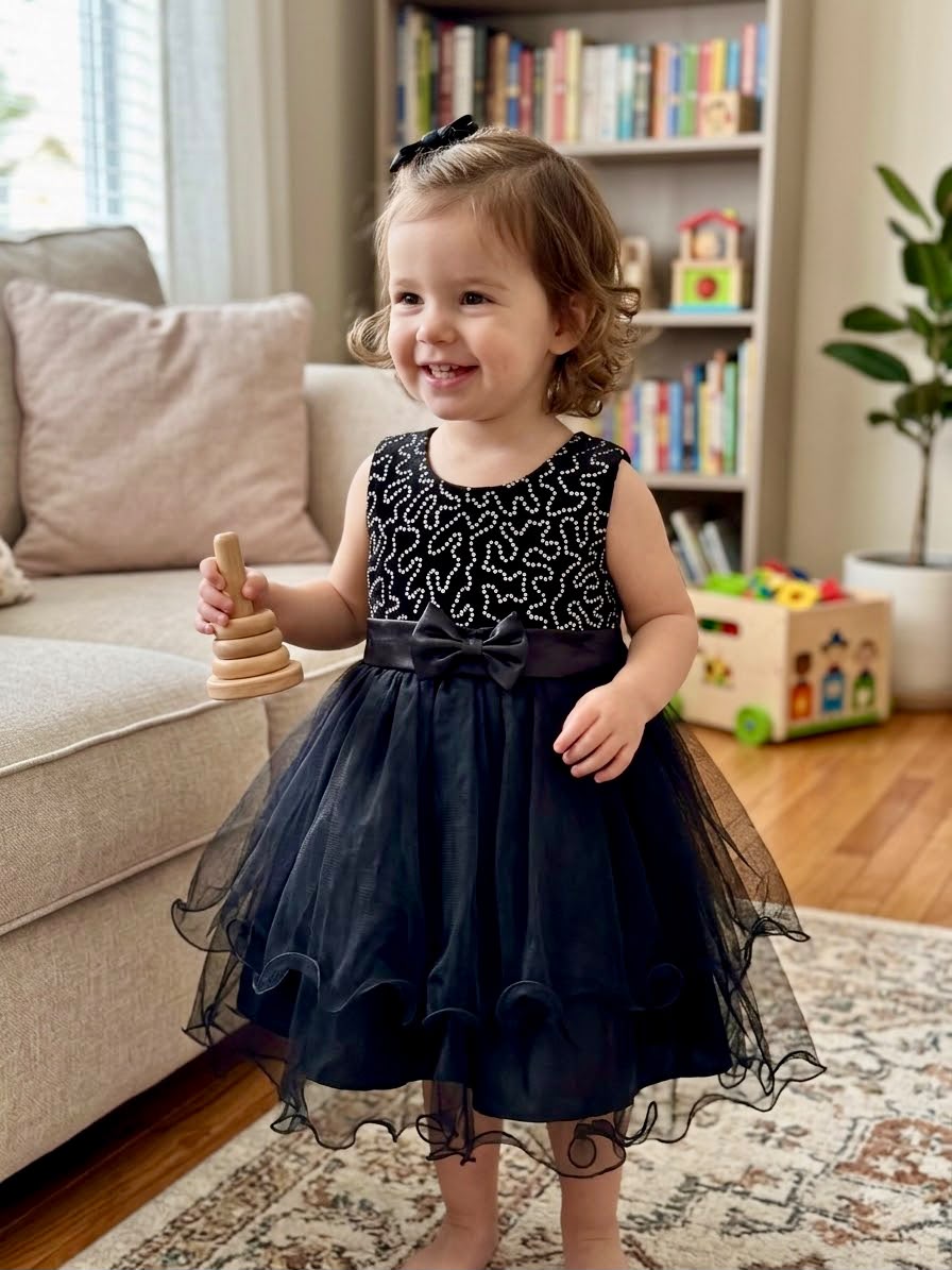 Dazzling Black Princess Dress with Sparkle Bodice & Tulle Skirt