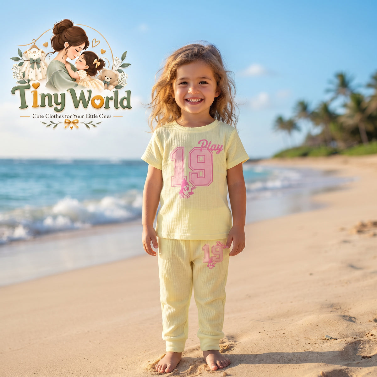 Toddler Yellow Jersey Lounge Set | Cute Graphic T-Shirt & Matching Trousers