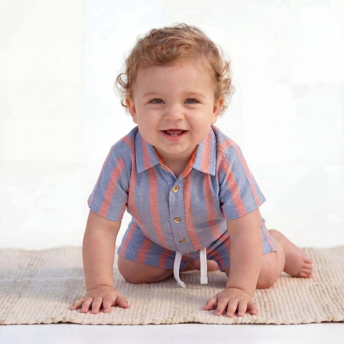 Infant Boys Airy Oxford Set | Orange Stripe